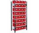 Rayonnage avec 32 bacs à bec de 11 litres