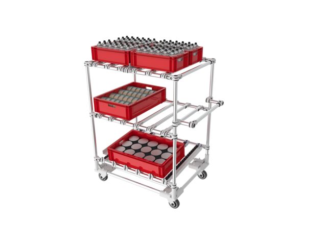 Chariot tubulaire 3 niveaux avec rails FIFO I 32D-4