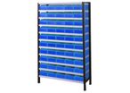 Rayonnage picking avec 50 bacs plastiques bleus de 7L