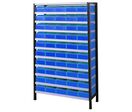 Rayonnage picking avec 50 bacs plastiques bleus de 7L