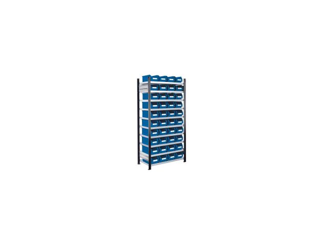 Rayonnage avec 40 bacs à bec de 8 litres