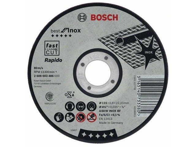 Disque BEST à tronçonner BOSCH à moyeu plat Spécial inox 125X1.5 MM - 2608603496