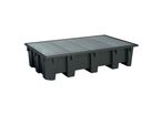 EMP - Bac de rétention plastique bi-conteneurs 1050 L - Caillebotis galvanisé - Polyéthylène résistant acides bases