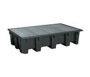 EMP - Bac de rétention plastique bi-conteneurs 1050 L - Caillebotis galvanisé - Polyéthylène résistant acides bases