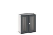 Armoire lourde CUBIO à portes vitrées et panneaux à bacs coulissants