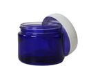 Pommadier en verre bleu avec couvercle blanc | ID LABO