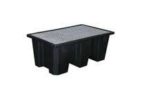 Manutan Expert - Bac de rétention plastique 2 futs 220L - Caillebotis galvanisé - PE recyclé - Résistant acides bases