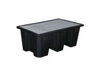 Manutan Expert - Bac de rétention plastique 2 futs 220L - Caillebotis galvanisé - PE recyclé - Résistant acides bases