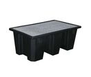 Manutan Expert - Bac de rétention plastique 2 futs 220L - Caillebotis galvanisé - PE recyclé - Résistant acides bases