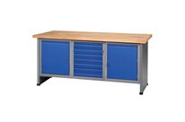 Établi fixe FK 184 - 7 tiroirs, 2 portes, Bleu - 184cm - Charge 500kg - Éco-responsable