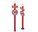 Totem école crayon avec panneau école + limitation de vitesse 30 km/h