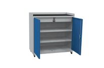 Armoire pour outillage - Mobile 104x100x50cm - 2 Tiroirs 2 Portes - Charge 50kg - Acier Bleu/Gris Clair