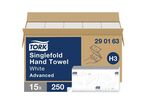 Tork - Essuie-mains pliés Advanced H3 Blanc - Papier recyclé 2 plis - 250 feuilles - Éco-responsable