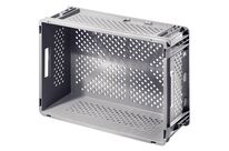 Caisse plastique ajourée Athéna grise 40 litres poignées ouvertes