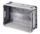 Caisse plastique ajourée Athéna grise 40 litres poignées ouvertes