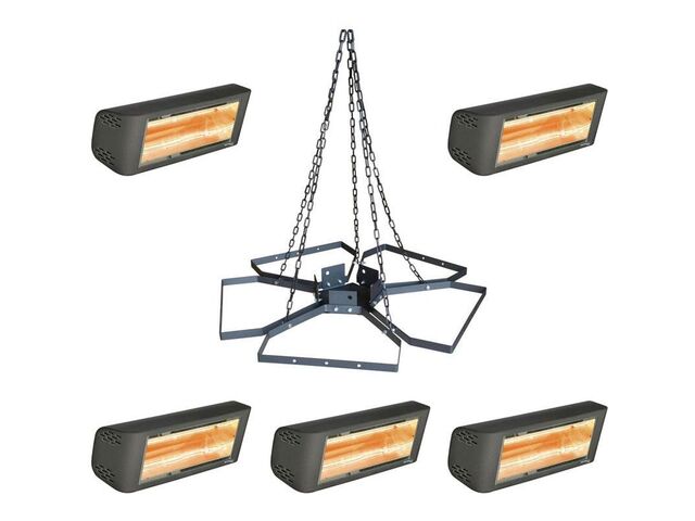 Lustre Pentagono suspendu avec 5 radiants électriques 1 500 W HELIOSA Hi Design 44 - STAR