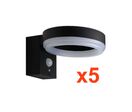 Pack de  5 - Applique Solaire LED Murale 6W IP44 Noir avec Détecteur PIR