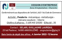 Cession d'entreprise - Zone d'implantation : Charente