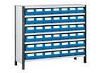 Rayonnage peint P.300 mm avec 54 bacs tiroirs Multibox L.120 mm