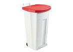Rossignol Pro - Poubelle Agroalimentaire Mobile Blanche 90L à Pédale - Couvercle Rouge - Usage Alimentaire HACCP