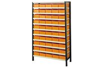 Rayonnage picking avec 50 bacs plastiques oranges 7L
