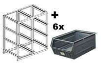 Rack de rangement 6 postes avec bacs métalliques vernis 88 litres