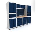 Établi d'atelier industriel 2480 mm PRACO M T18 - Plateau en hêtre massif - Éclairage LED - Tiroirs et armoire MW Tools PRAM1860T18