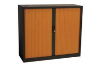 Manutan Expert - Armoire à rideaux basse Orel 105x120x45 cm Anthracite/Merisier - 2 tablettes 45kg - M1 - Livrée montée