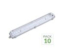 Pack de 10 - Réglette étanche double pour Tube LED T8 IP65 (Boitier vide) - 60 cm