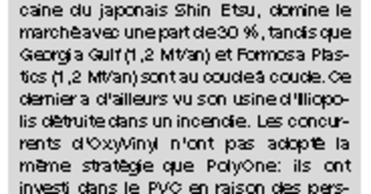Polyone Pvc Unit PVC : PolyOne cède ses parts dans OxyVinyls